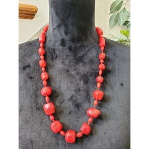 Chunky Red Coral Beaded Necklace With Toggle Closure